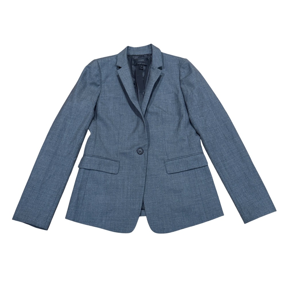 J.Crew Super 120s Wool Blazer Gray Single Button Jacket 4T Tall Preppy Career